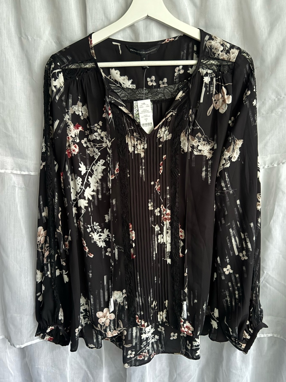 White House Black Market Blossom Lace Trim Blouse
